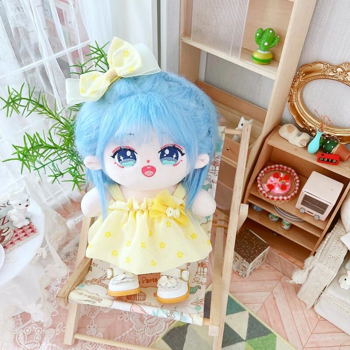 Doll Skirt Set 20cm Cotton Girl Doll Dress Headdress Set Yellow