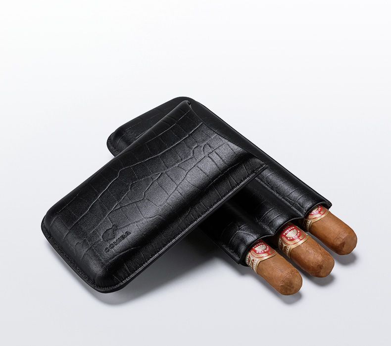 Portable Leather Cigar Case With Cigar Cutter 3 Tube Holder