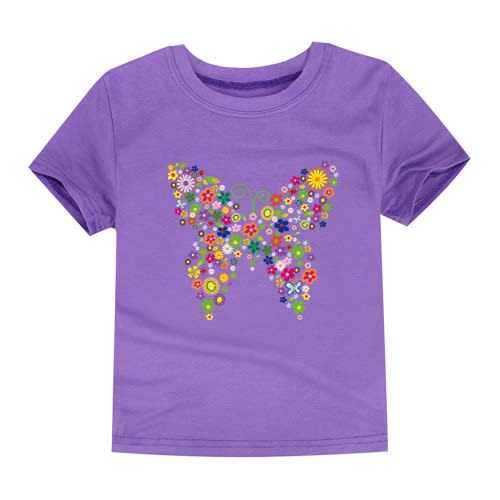 Butterfly Print Girl Top  - Purple
