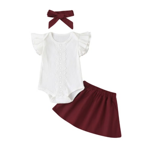 3-piece Flutter Sleeve Bodysuit Matching Skirt Headband Baby Girl