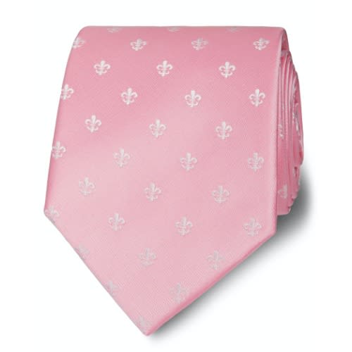 Wide Pink And White Fleur De Lys Silk Tie