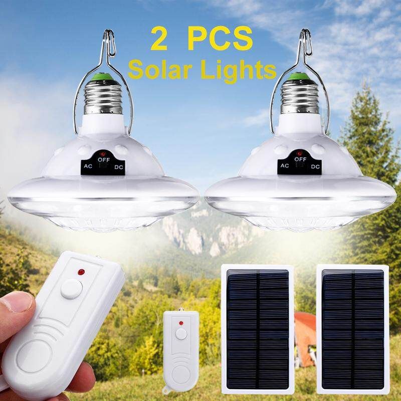 2Pcs 22LED Solar Lamp Outdoor Indoor Hooking Camp Garden Lighting Remote Rechargeable With Solar Panel