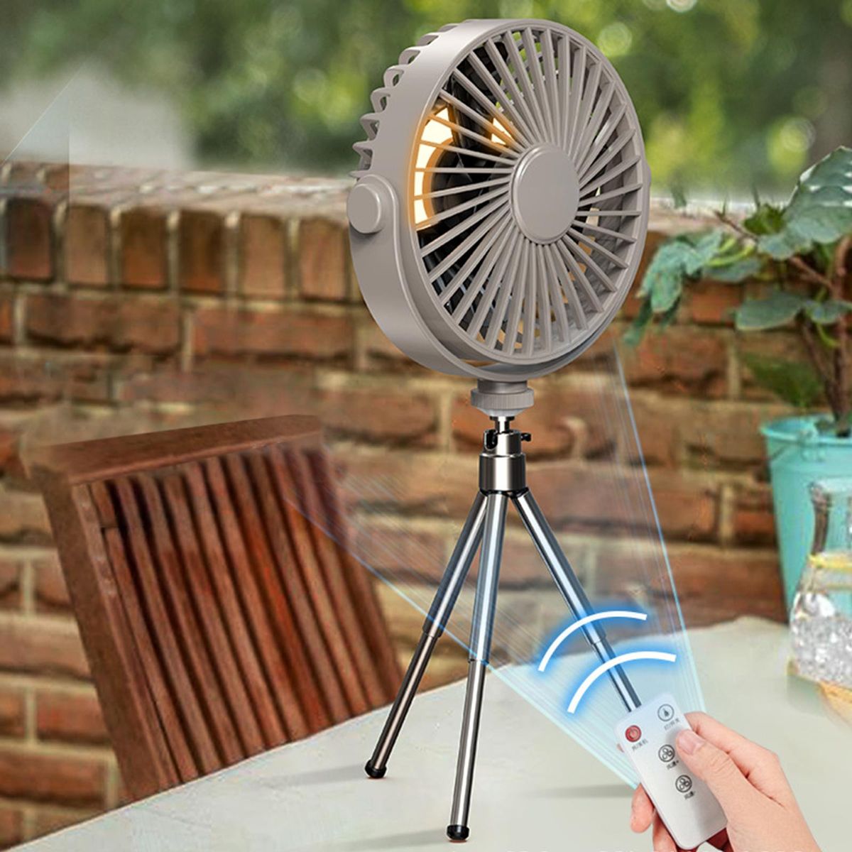 Camping Lantern With Fan Multifunctional Remote Control USB Grey
