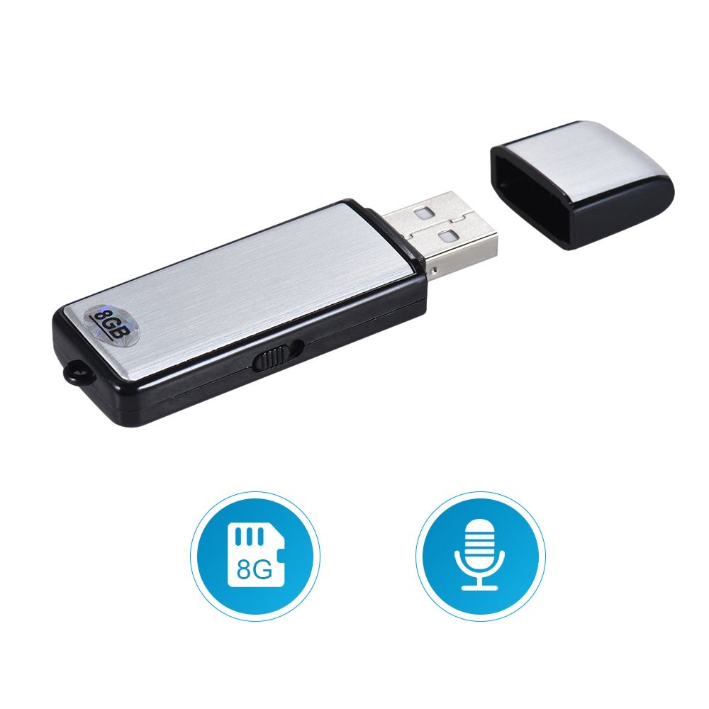 8GB USB Digital Audio Voice Recorder USB Disk Flash Drive Memory Stick 18 Hours Recording Rechargeable For Office School