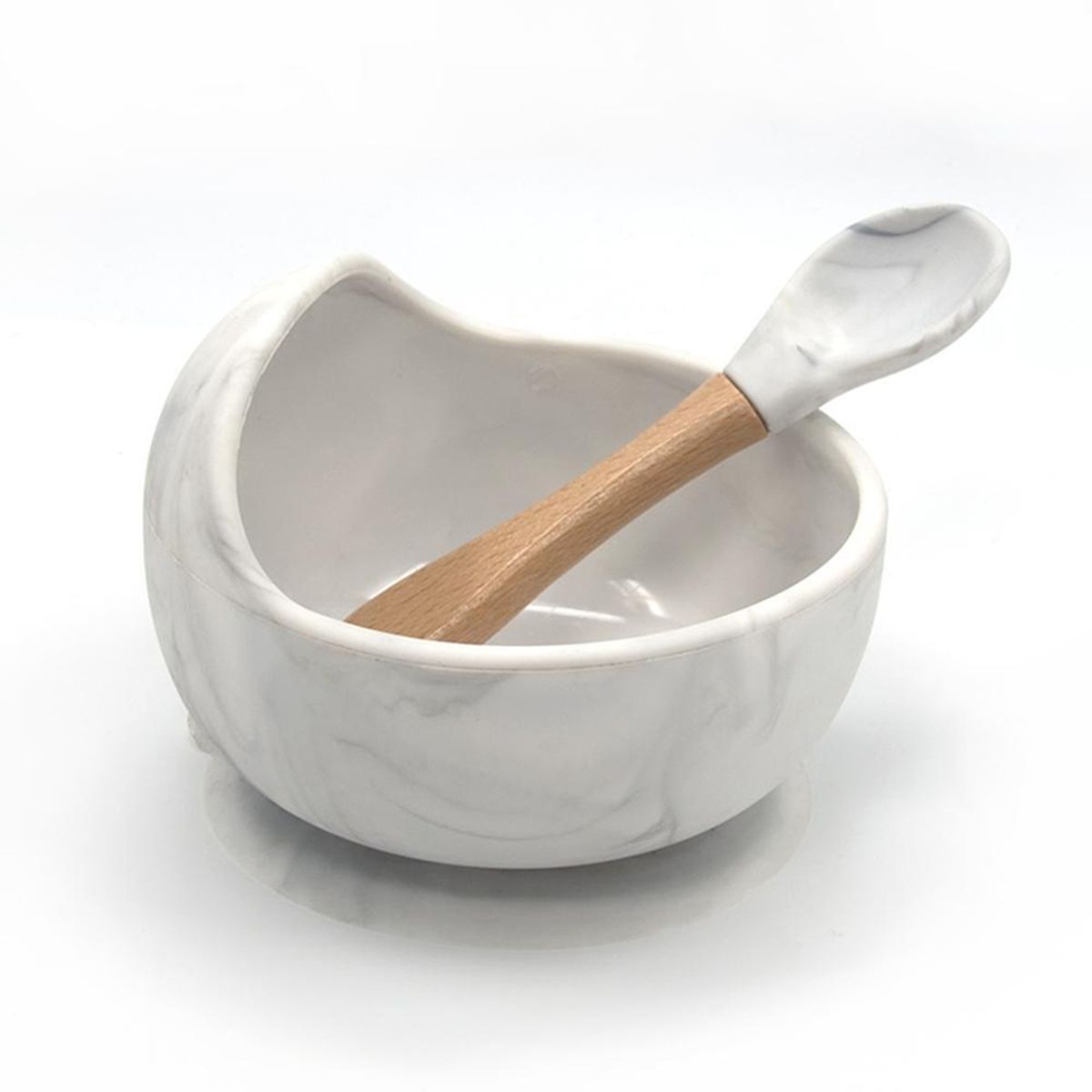 Silicon Suction Bowl And Spoon Set Marble