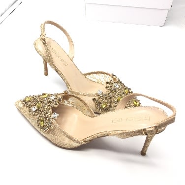 Embroidered Sequin Slingback Heels