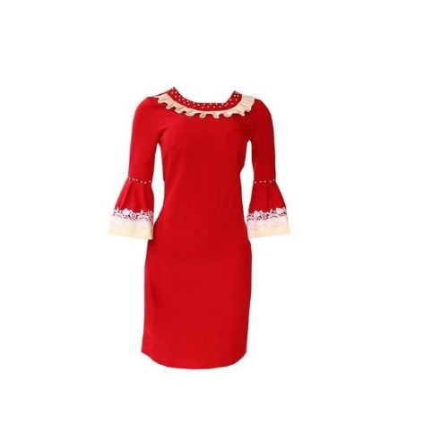 Mid Sleeve Design Formal Dress -red/white