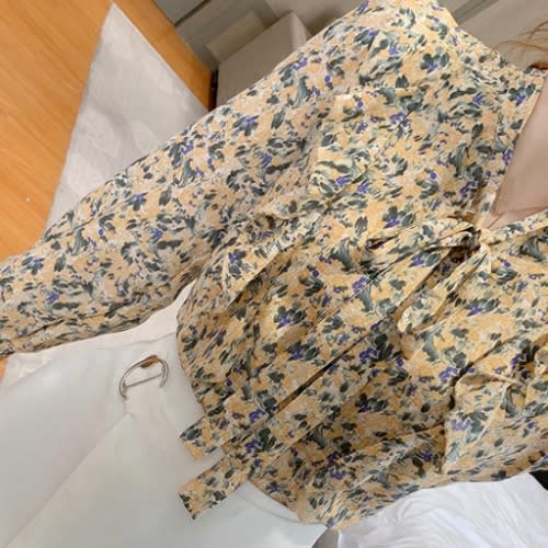 Floral Side Frill Blouse - Yellow