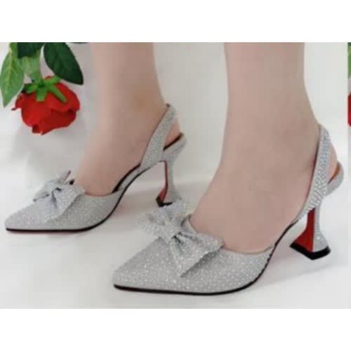 Crystal Studded Heel Sling Back Silver Sandal