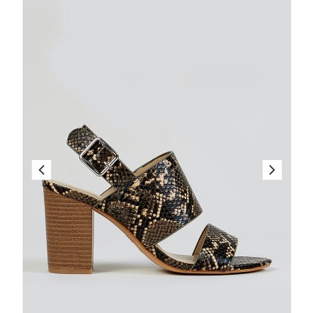 Leopard Leather Finish Flare Block Heel Sandals - Black