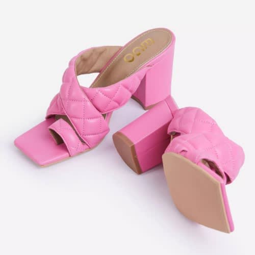 Sugar High Quilted Block Heel Mule - Pink