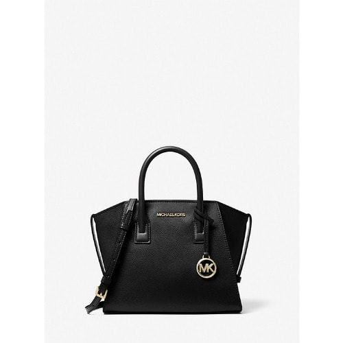 Avril Midi Leather Top-zip Satchel – Black