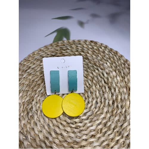 Clay Drop Earrings - Green And Yellow