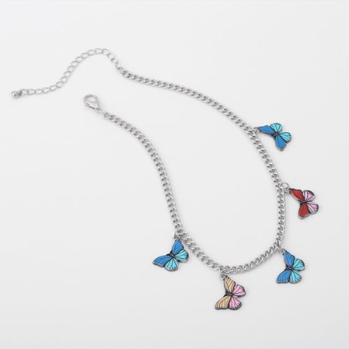 Multicolor Butterfly Necklace - Silver