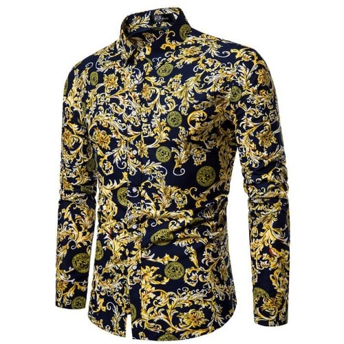 Men's Printed Long Sleeve Slim Fit Shirt