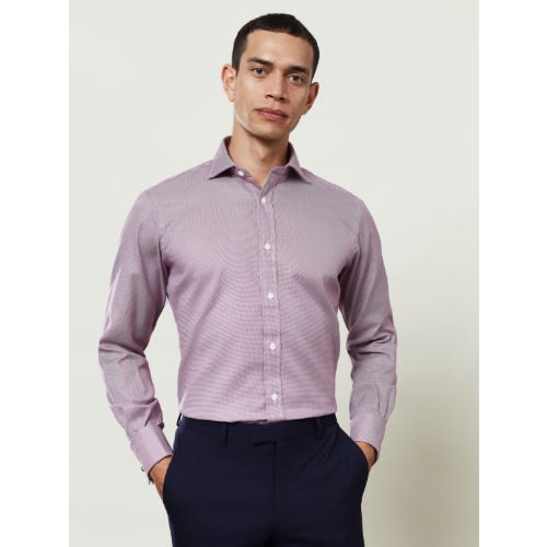 Slim Fit Burgundy Micro Dogtooth Shirt – Double Cuff
