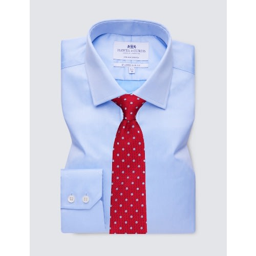 Men's Formal Blue Twill Slim Fit Shirt - Single Cuff - Non Iron