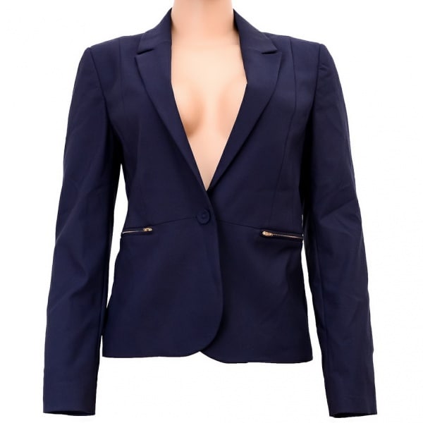 Ladies Fitted Jacket With Front Zip - Navy Blue
