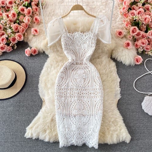 Crotchet Textured Dress - White
