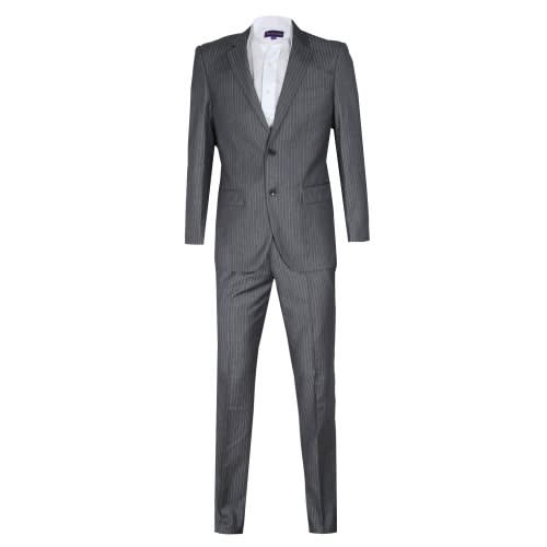 2 Buttons Men Striped Pin Lapel Stylish Regular Size Suit - Ash. Ms-4780