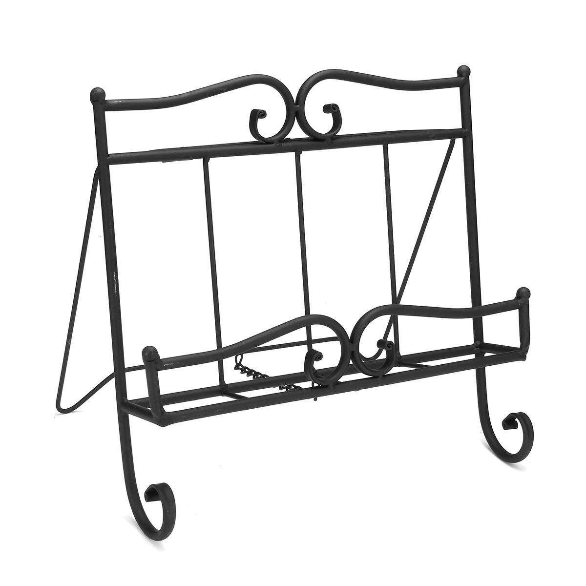 Country Iron Scroll Recipe Holder Book Stand With Metal Weights 36.5cm(W) Black Black