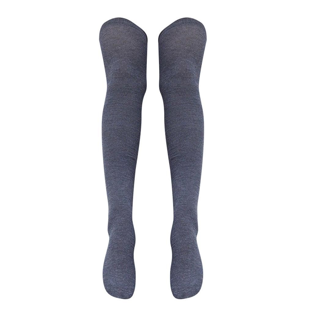 Women Hot Extra Long Plain Thigh High Socks Regular Cotton Dark Grey