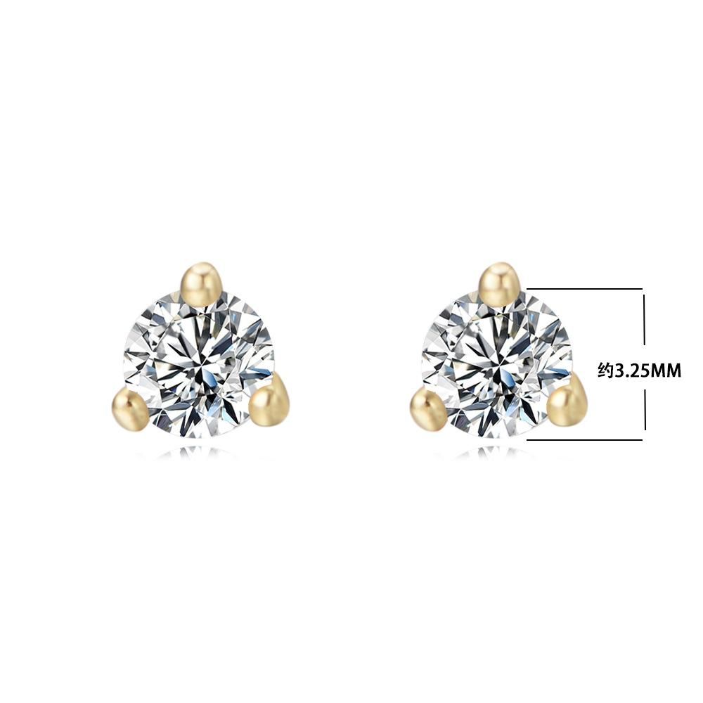 S925 Sterling Silver Three-Claw Round Zircon Stud Earrings Women's Fa shion Simple Mini Ear