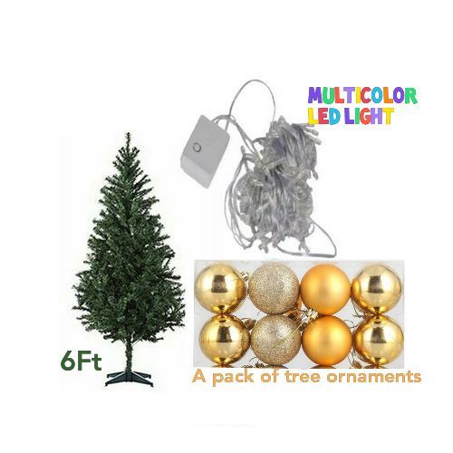 6ft Xmas Tree, Multicolor Led Lights & Balls For Decoration