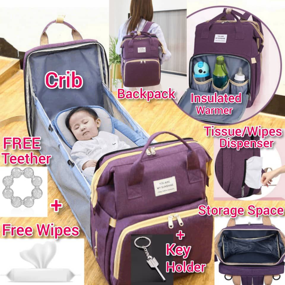 Nursing Mum Maternity Baby BackBag And Trendy Comfortable Babybed/crib/cot With Free Wipes,teether And Keyholder Combo