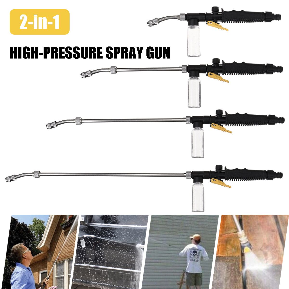 34/52.5/62.5/77CM 2-in-1 High Washer With Foam Bottle Adjustable Detachable For Wood Brick Concrete Plastic Glass Clean Black 77CM