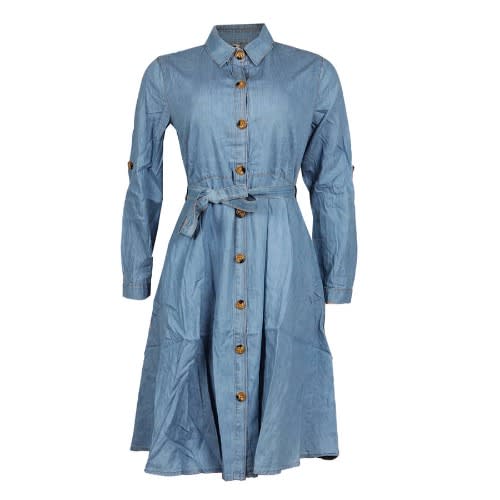 Long Sleeve Denim Dress- Blue