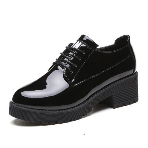 Women's New Round Toe Chunky Heel Lace-up Shoes