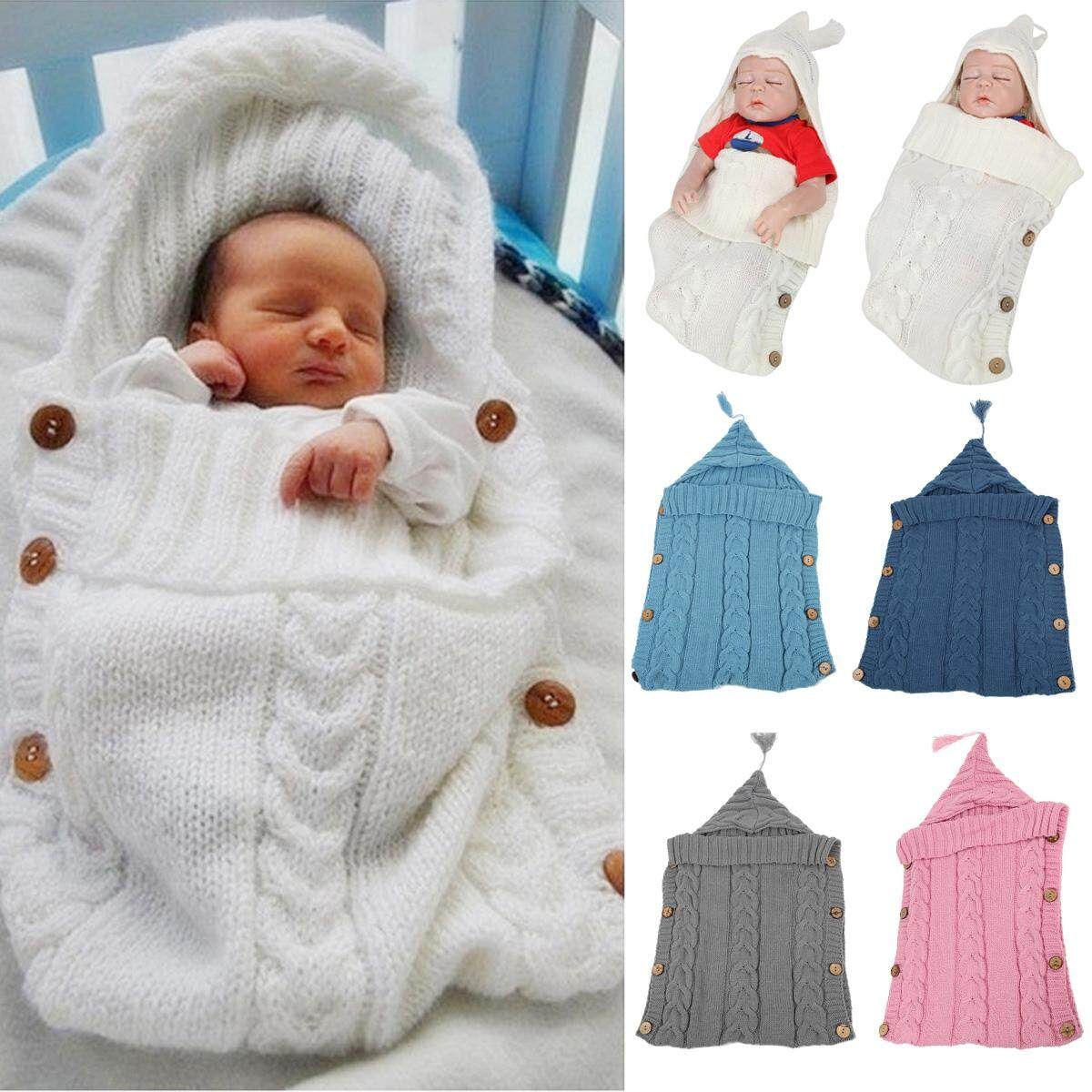 Winter Autumn Baby Sleeping Bag Kids Toddler Warm Sleeping Bag Wool Knit Thick Quilt Light Blue