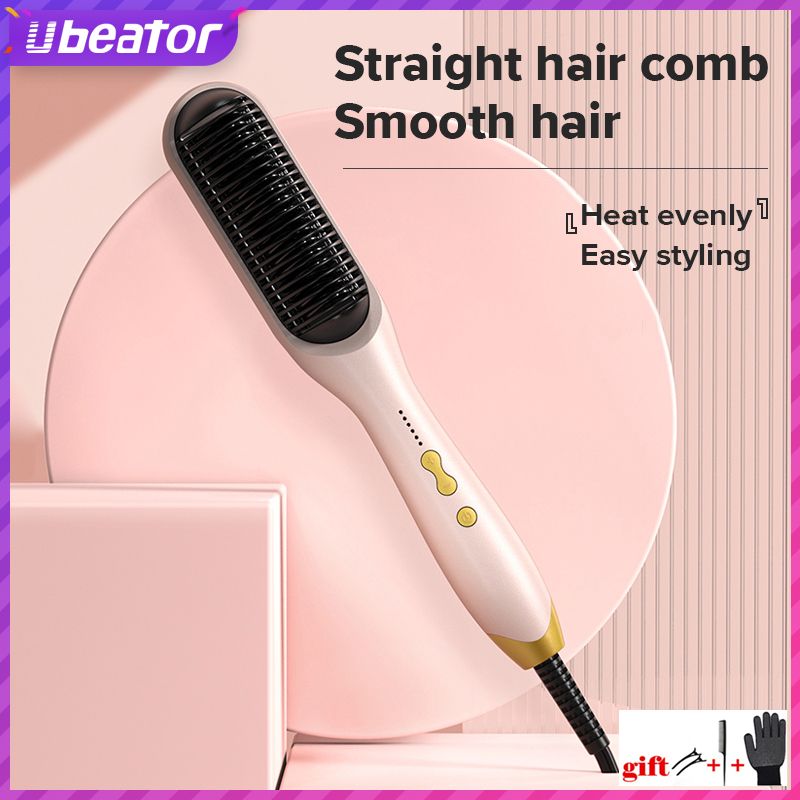 2-in-1 6-Level Temp Adjustment Ceramic Heating Hot Hair Styling Pressing Comb Brush Straight Hair
