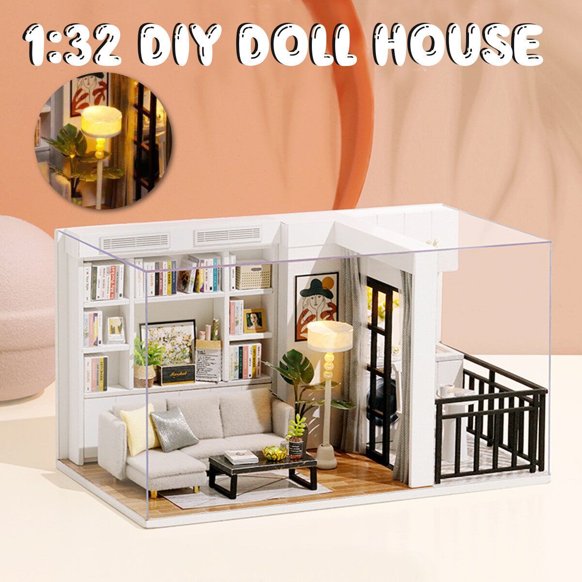 DIY Doll House Wooden Miniature Furniture Kit Hand Assemble For Children Birthday Gifts With Dust Box