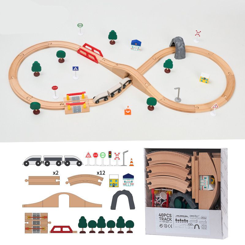 Wooden Track Set Beech Wood Railway Toys DIYembly Train Tracks Fit For Biro All