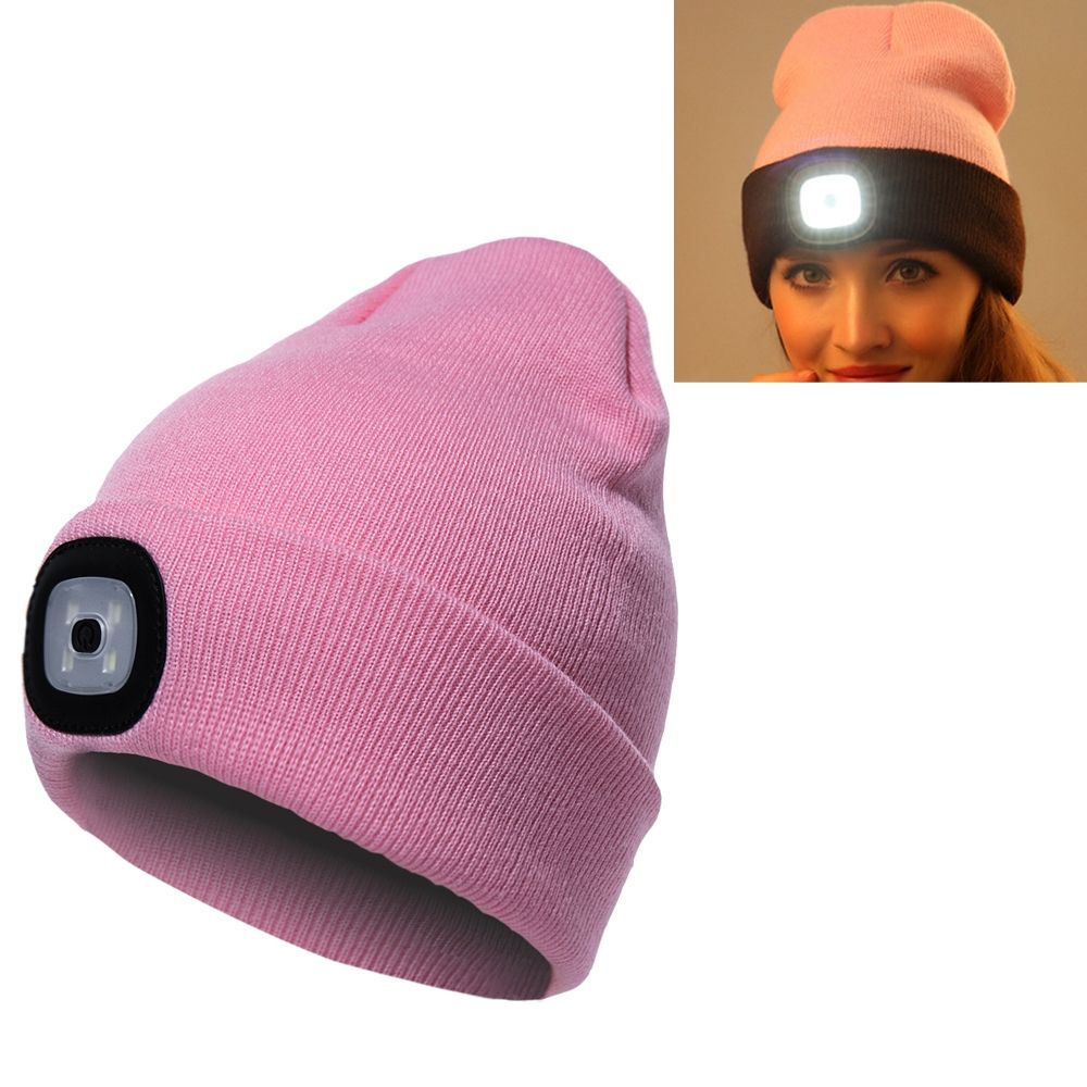 Unisex Warm Winter Polyacrylonitrile Knit Hat Adult Head Cap With 4 LED Lights(Pink)