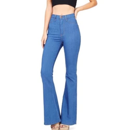 Ladies High Waist Bell Bottom Jeans - Blue