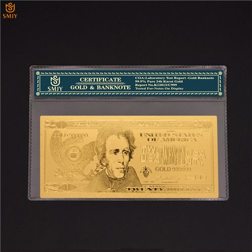 SMJY American Gold Banknote 2 Money Gold Foil Bill Souvenir