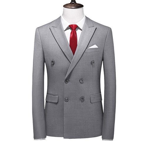 Mens Double Breasted B Solid Business Formal Wedding Slim Fit Suit Jacket Plus