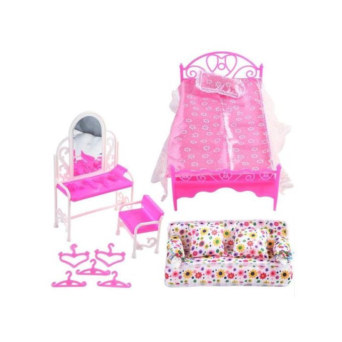 The Old Tree Barbie Doll House Furniture Living Room Pink Sofa Bed Dressing Table Hanger Set