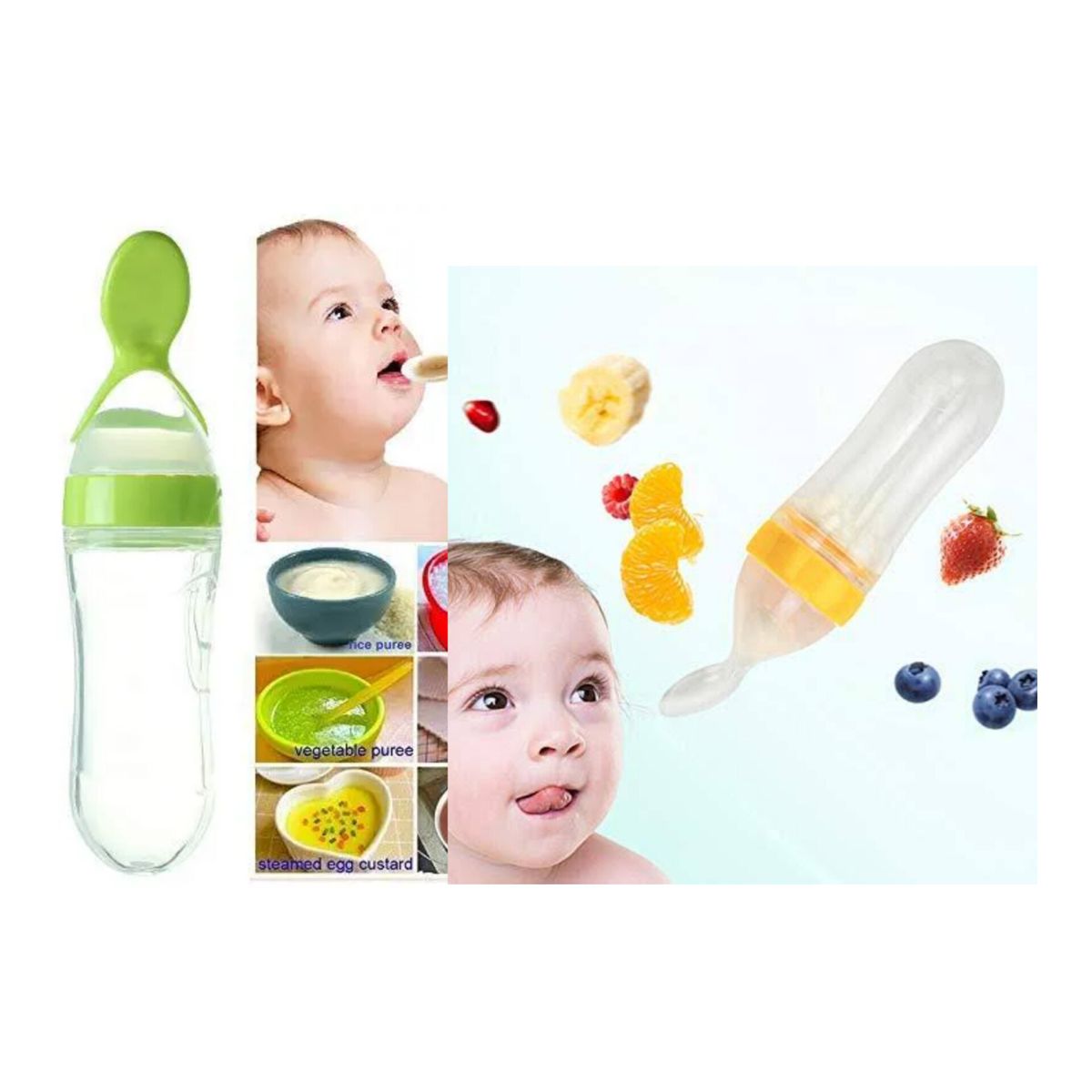 2-in-1 Silicone Baby Squeezing Spoon Feeding Bottle Feeder