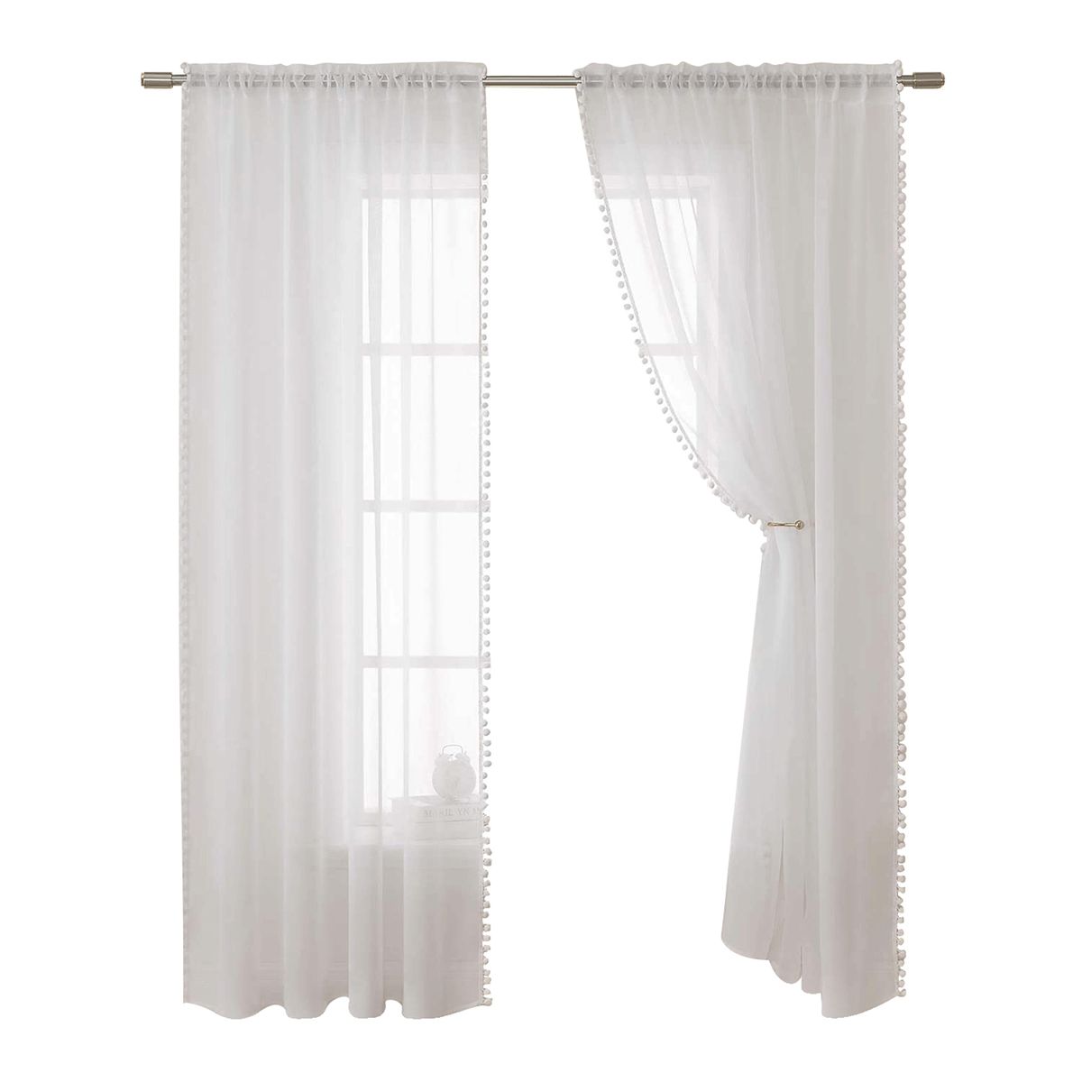 2pc Curtain Modern Simple Solid Color Window Screen Filter