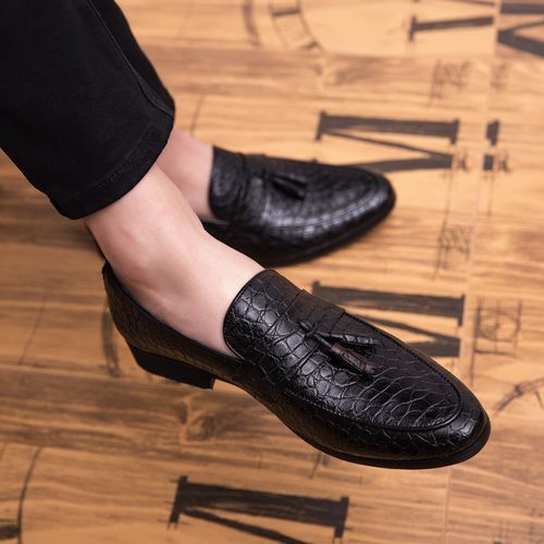 Plus Size 38-47 Crocodile Pattern Slip-on Wedding ShoesWedding Shoes-Black