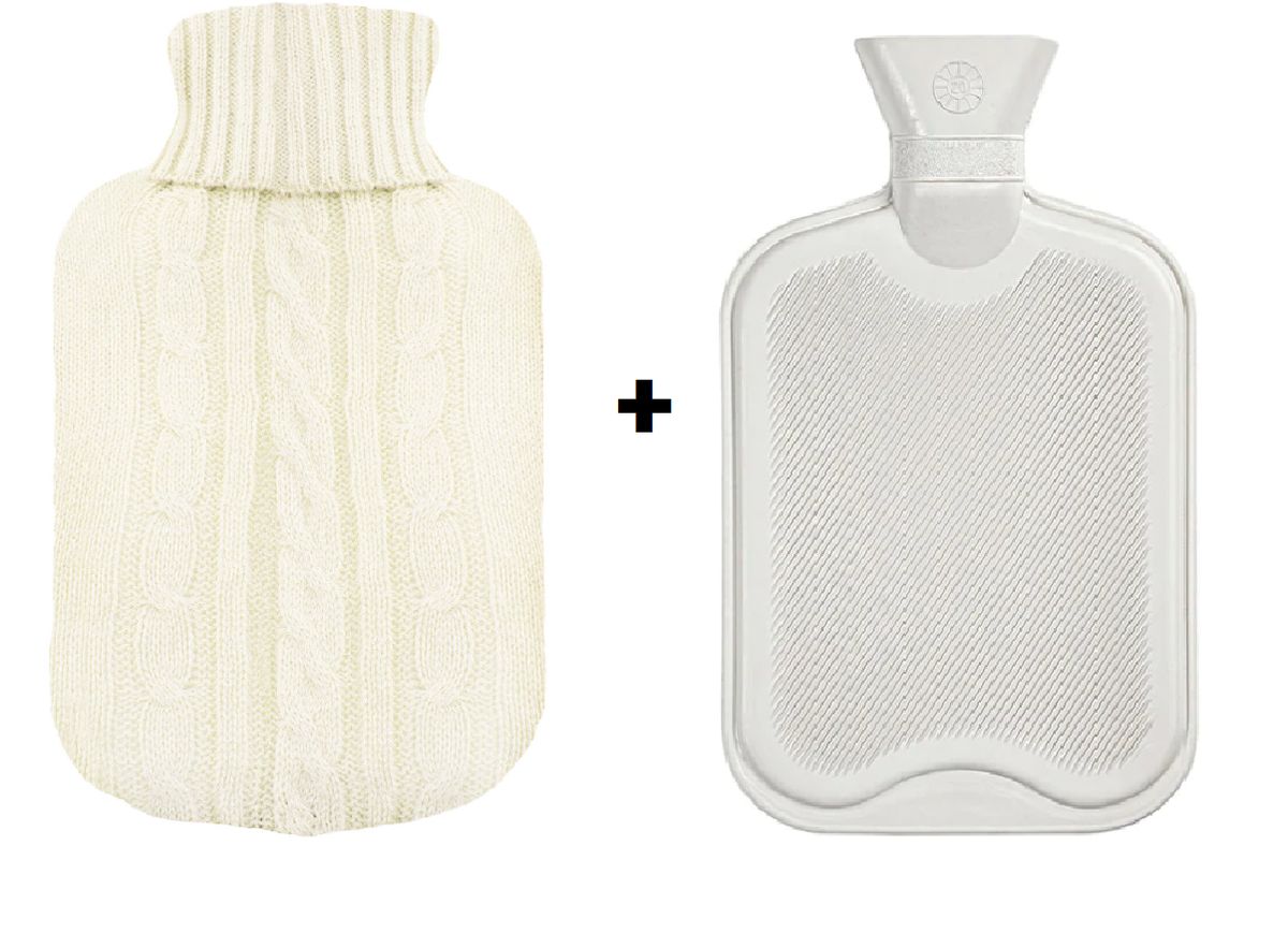 2L Hot Water Bottle For Pain Relief, With Cosy Cover - Cream