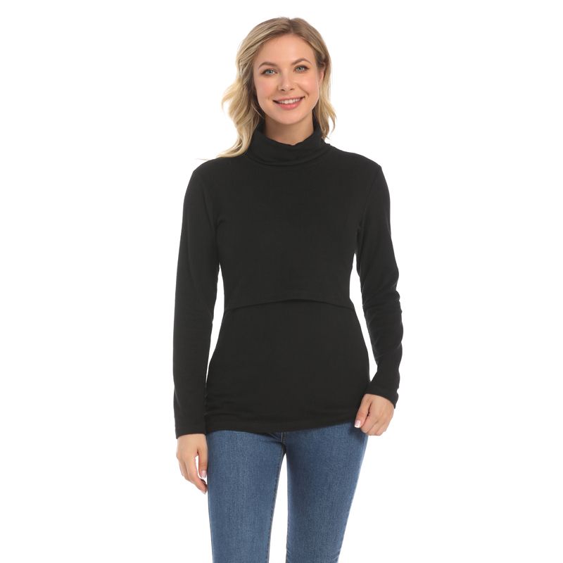 Emotion Moms Winter Turtleneck Warm Long Sleeve Cotton Maternity T-shirt