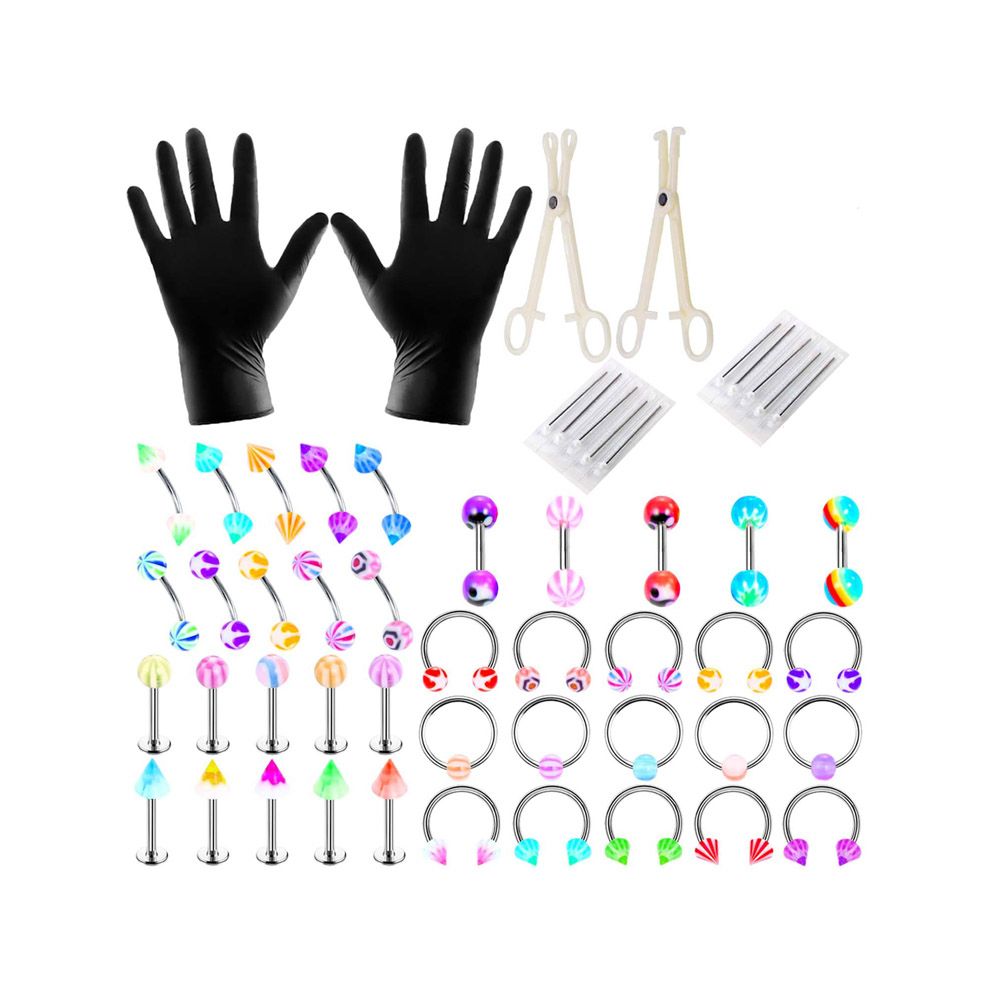 54 Pcs Steel Acrylic Belly Tongue Body Piercing Jewelry Kits