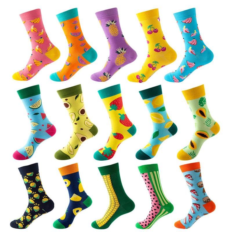 Fashion funny women socks cotton crew Autumn Spring happy sock tube cotton long thick crew casual fruit pattern colorful socks