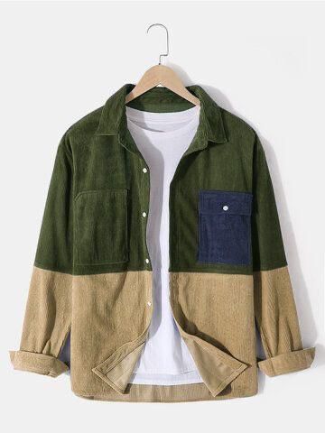 Custom-Made Green And Cream Corduroy Shirt Only