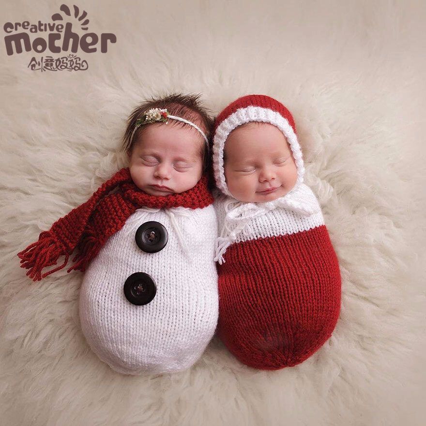 Newborn Photography Clothing Baby Christmas Theme Costume Red Knitted Christmas Costume Photograph Props White {average Size}